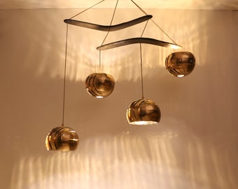 Modern Brass Chandelier| IRIS CHANDELIER | Four Light Pendant  | Sculptural Lighting