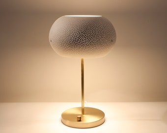Modern Sphere Table Lamp: Handcrafted Ceramic with Brass Base
