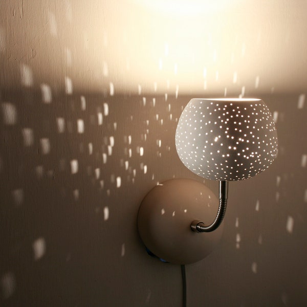 Handgefertigte Keramik Steckleuchte Wandlampe | Organische moderne minimalistische Berührungsdimmer-Lampe | Verstellbare Schwanenhals-Nachttischleuchte