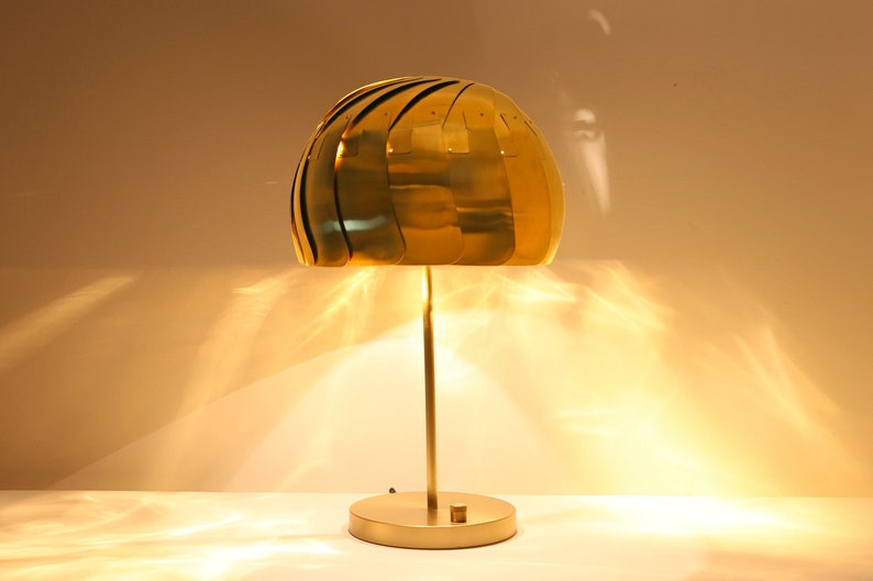 Modern Brass Lamp Iris TABLE LAMP: Brass or Stainless Steel Side Table Lamp Mood Lighting image 1