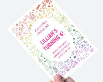Einhorn-Geburtstags-Einladung Magische Regenbogen-Einhorn-Geburtstagsfeier-Bearbeitbare Pastell-Regenbogen-Party Laden Regenbogen-Einhorn-Geburtstags-Vorlage ein