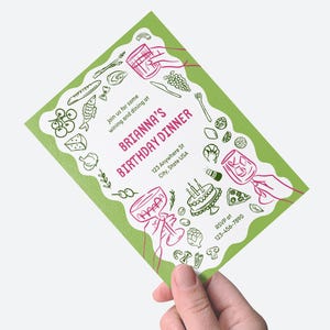 Birthday Dinner Invitation Dinner Party Birthday Invitation for Woman Cocktail Party Invitation Hand Drawn Illustrated Adult Birthday Invite