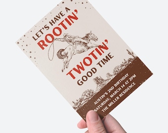 Rootin' Twotin' Cowboy 2nd Birthday Invitation Rodeo Wild West Party Country Western Boy Editable Invite Bronco Cowboy Digital Download