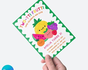 Invitación de cumpleaños número 2 de Twotti Frutti: Fiesta de frutas de sandía y piña