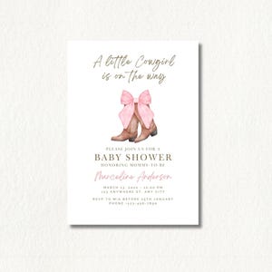 Western Theme Cowgirl Baby Girl Baby Shower Invitation - PDF, Digital Download, Pink Cowboy Boots, Pink Bow Baby Shower