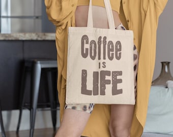 Coffee is Life bomullstygkasse: Miljövänlig återanvändbar shoppingkasse