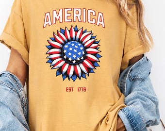 USA Amerika 1776 T-Shirt: Vaterhaftes Grafik-T-Shirt aus stückgefärbter Baumwolle