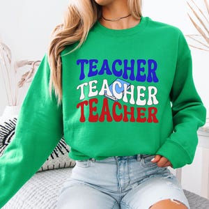 Vaterländisches Lehrer-Sweatshirt, rot-weiß-blaues Rundhalsausschnitt, USA-Lehrer-Geschenk, Vaterländisch-Lehrer-Geschenk, Lehrer-Anerkennungsgeschenk