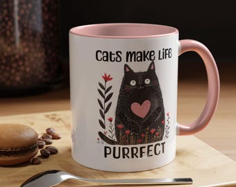 Purrfect Cat Coffee Mug: 11oz/15oz, Cat Lover Gift