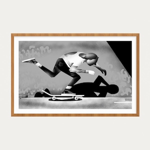Push  •  Archival Digital Art Print Giclée  •  80s Skateboarding Black And White Old School Skating  •  11x17, or 16x20