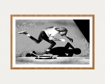 Push  •  Archival Digital Art Print Giclée  •  80s Skateboarding Black And White Old School Skating  •  11x17, or 16x20