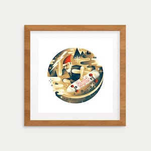 Skateboarding Gnome  •  Archival Digital Art Print Giclée  •  Thunder Elf Mountain Bowl  •  8x8 or 11x11