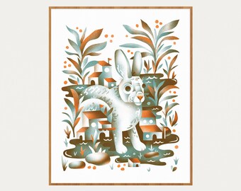 Rabbit Print  •  Archival Digital Art Print Giclée  •  Nature Plantlife Swamp Cabins & A Giant Bunny  •  8x10, 11x14, or 16x20