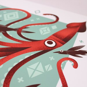 Giant Squid Print Archival Digital Art Print Giclée Whimsical Underwater Sea Creatures 8x10, 11x14, or 16x20 image 5