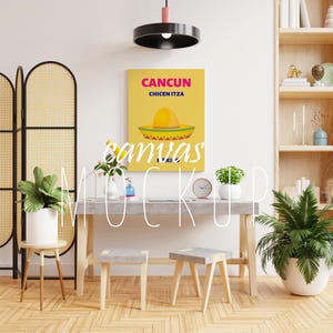 Vertical Wall Art Mockup Prepared for Canvas and Canvas, Canvas Mockup in a Natural Decor, Display for Poster and Canvas Print