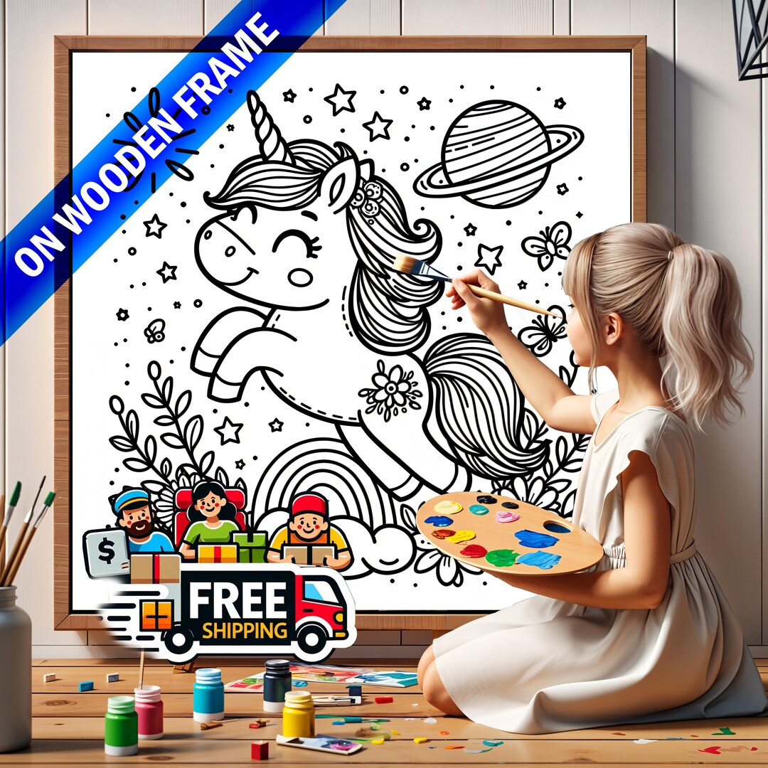 Unicorn Coloring Canvas for Kids, High-quality Canvas, Children's Wall ...