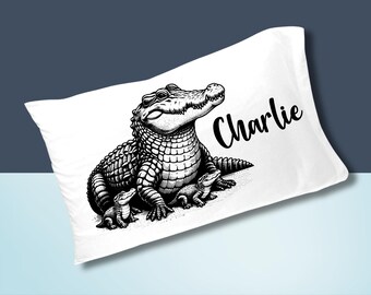PERSONALIZED Alligator Pillowcase, Baby Gator Pillow case with name, Gator Lover Bedding, Bedroom Decor Vintage Crocodile Adult Kids Bedding