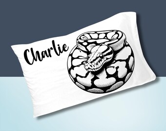 Personalized Python Snake Pillowcase with Name, Ball Python Reptile Lover Gift Herpetologist Bedroom Decor Custom Wildlife Bedding Pet Owner