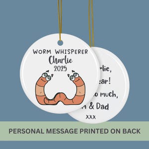 PERSONALIZED WORM ORNAMENT Keepsake Customized Helminthology Helminthologist Funny Worm Farm Farmer Compost Ceramic Tree Hanger Decor Mom