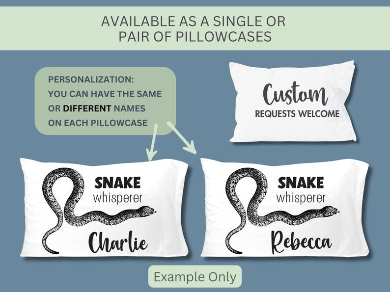 Taie d'oreiller serpent personnalisée, taie d'oreiller en python avec nom, literie personnalisée herpétologie Snake Whisperer, décoration de chambre à coucher, serpents, vintage image 4