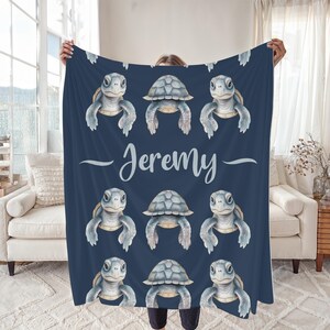 Personalized Turtle Blanket Sherpa Throw, Green Sea Turtle Lover, Custom watercolor Turtle Butt, Turtle Mom Dad, Bedding, Fleece Blanket