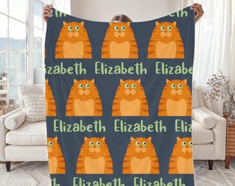 Couverture personnalisée pour chat roux, couverture personnalisée en sherpa pour chaton tigré avec marmelade d'orange ou jetée en polaire de velours et peluche avec prénom personnalisé