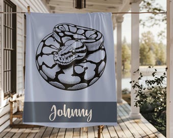 Personalized Python Blanket, Custom Ball Python Snake Throw with Name, Velveteen Plush or Sherpa Fleece Bedroom Decor, Bedding Snakes Desert