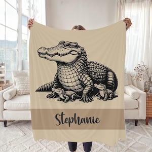 Personalized Gator Alligator Blanket Decor, Custom Sherpa Fleece, Swamp Mom Dad Lover Gift, Florida Throw Cozy Bedding Wildlife Animal Print