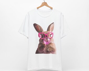 Whimsical Bunny Graphic Tee, Cute Animal T-Shirt, Fun Gift for Animal Lovers, Quirky Summer Shirt, Perfect for Birthdays