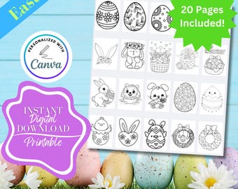 Easter Spring Coloring Pages, Package of 20, Instant Download, Printable