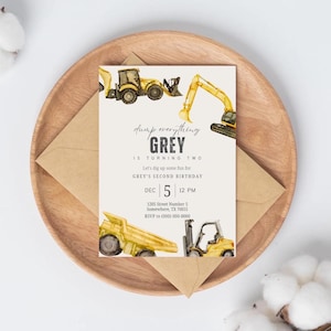 I’m Digging Being One Party Invitation – First Birthday Invitation for Your Little One! Canva Template | Construction Themed Birthday Party