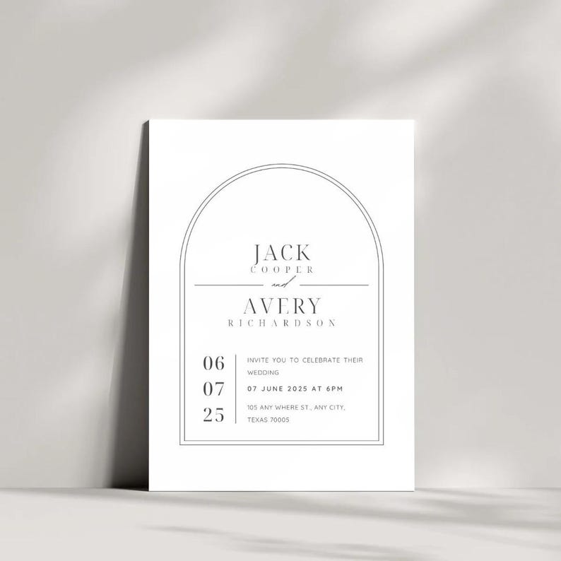 Minimalist Arch Wedding Invitation Digital Template Etsy