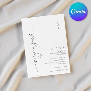 Timeless Digital Wedding Invitation Template, Black & White, Simplistic Printable Wedding Invitation, Editable Through Canva