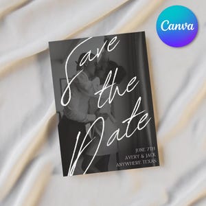 Chic Save the Date Digital Invite Template, Elegant & Customizable, Black and White, Printable Wedding Invitation, Editable Through Canva