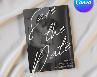 Chic Save the Date Digital Invite Template, Elegant & Customizable, Black and White, Printable Wedding Invitation, Editable Through Canva