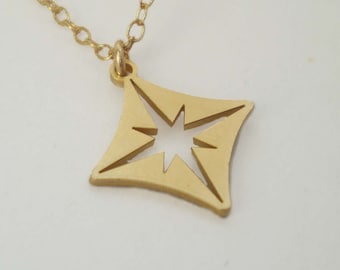 Tiny Compass Star Necklace, Compass Star Charm, Compass Necklace