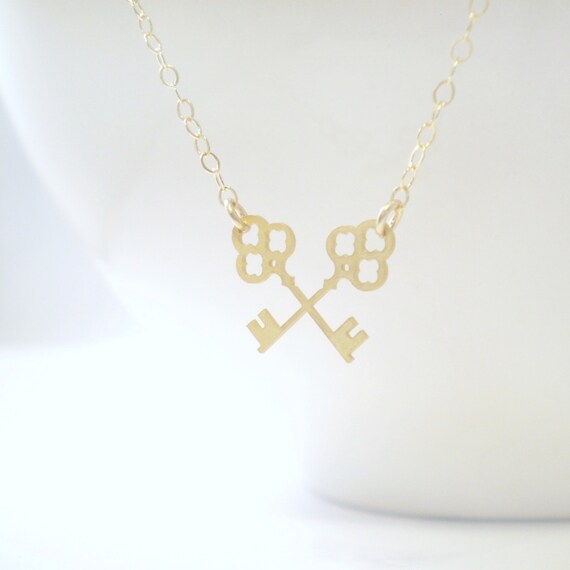 Crossed Skeleton Key Necklace, Key Necklace, Crossed Key, Skeleton Key Charm