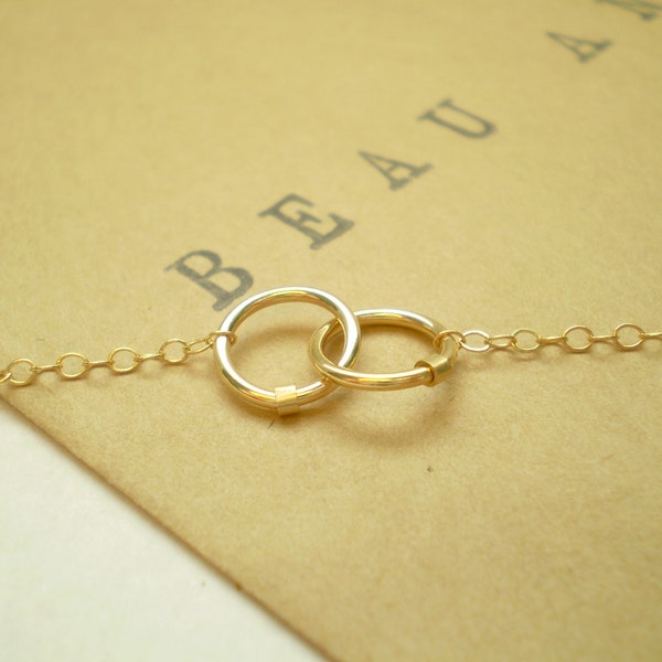 Tiny Links Necklace - Two Small Interlocking Links on Delicate Chain