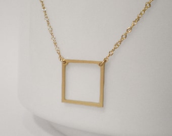 Square Necklace - Geometric Necklace - Delicate Square Charm