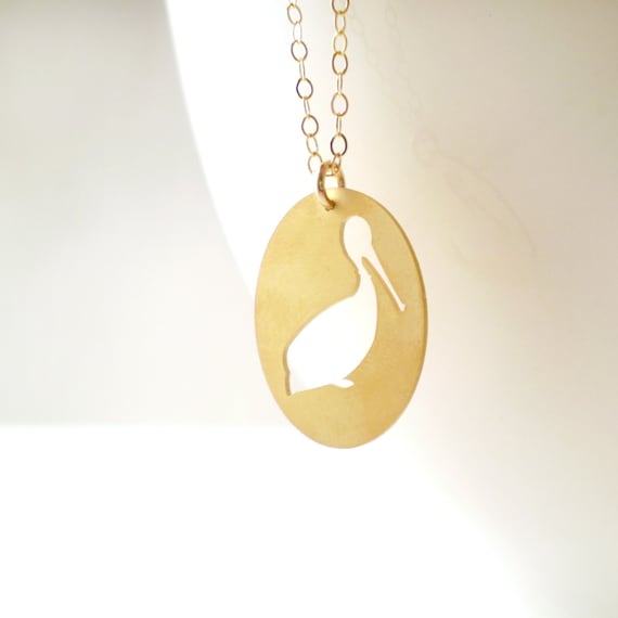 Long Pelican Cameo Necklace, New Orleans Necklace, Pelican Charm