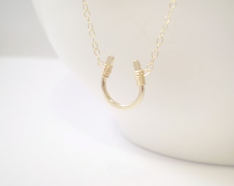 Tiny Luck Necklace - Tiny Horseshoe Necklace - 14k Gold Filled, Sterling Silver, and Rose Gold Filled