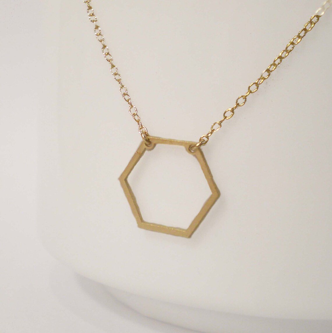 Hexagon Necklace Geometric Charm Necklace Etsy