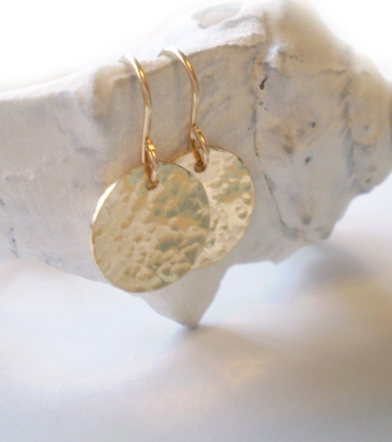 Hammered Disc Earrings - Beach Day Earrings - 14k Gold Filled, Rose Gold Filled or Sterling Silver