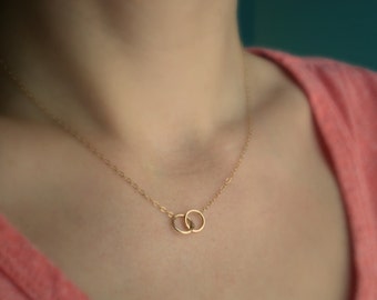 Tiny Links Necklace - Two Small Interlocking Links on Delicate Chain