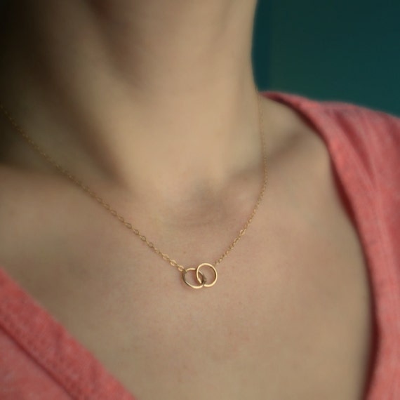 Tiny Links Necklace - Two Small Interlocking Links on Delicate Chain