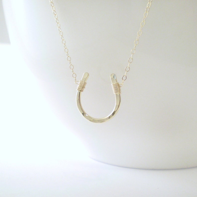 Luck Necklace Hammered Horseshoe Necklace 14k Gold Filled Etsy