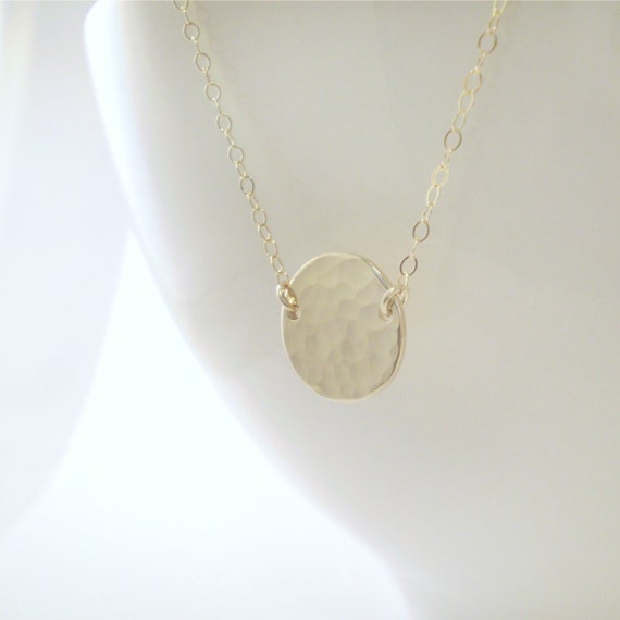 Beach Day Necklace - Simple Circle Necklace - Simple Hammered Disc on Delicate Chain