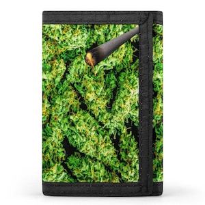 Superportemonnee WEED CANNABIS | Gevouwen ontwerp voor contant geld, pasjes en verborgen sleutelhanger |