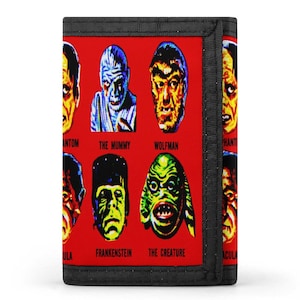 Super portefeuille CLASSIC MONSTER | 3 volets pour espèces, cartes d'identité et porte-clés caché | Fans de monstres célèbres