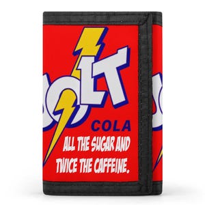 Super portefeuille JOLT SODA 1985 Hype Drink | Modèle à trois volets pour espèces, cartes et porte-clés caché | Fans de style rétro des années 80